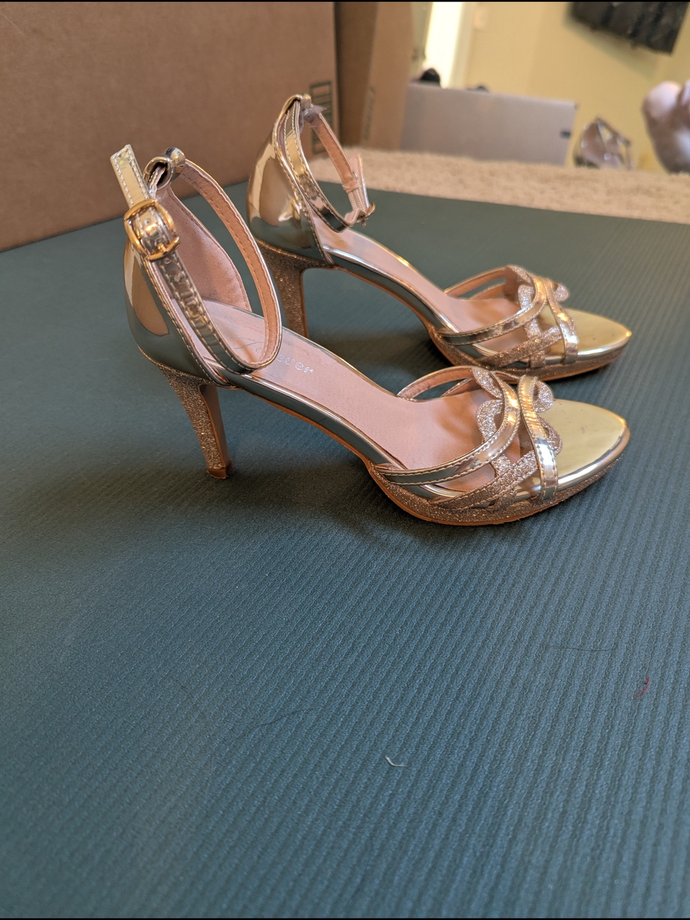 Metallic Gold Ankle-Strap High Heel Sandals